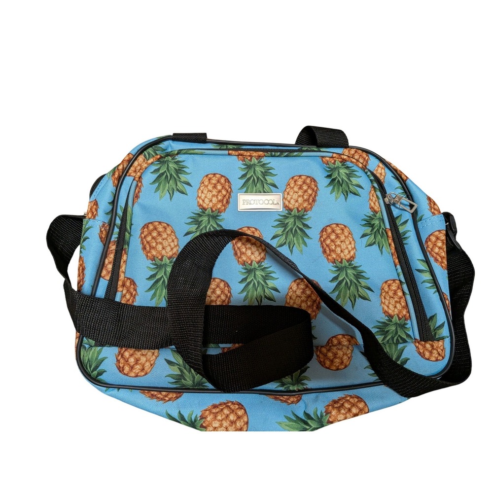 Protocol Pineapple Print Duffel Bag Blue Canvas Travel Carry On Weekend Bag
